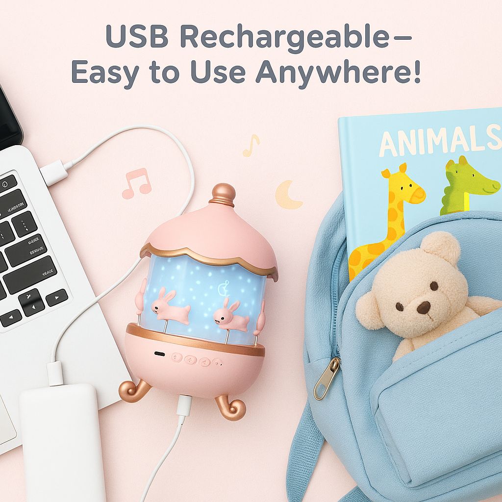 TinyToys™ 360° Rotating Rabbit Night Light Projector